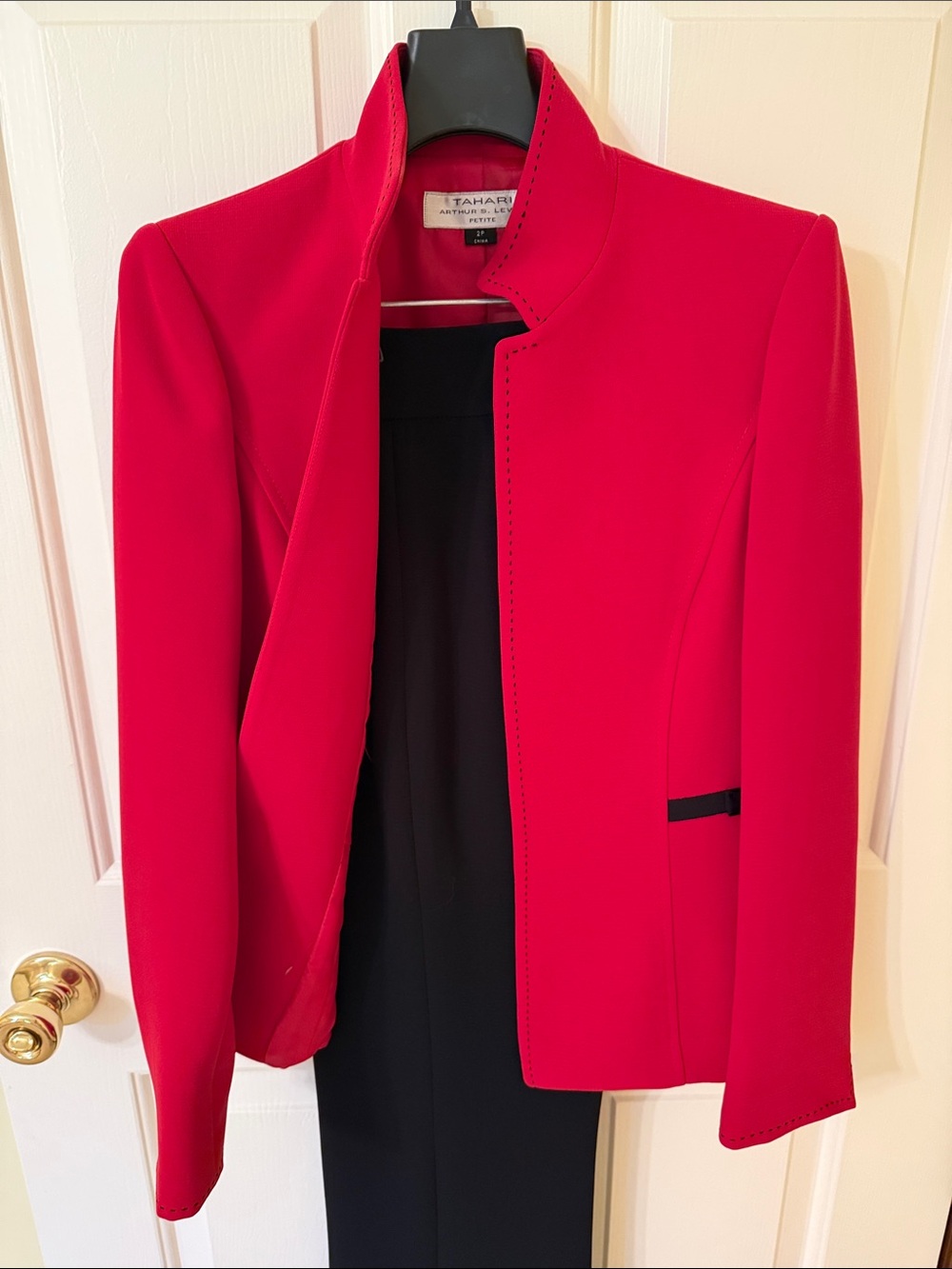 Tahari ASL Hot Pink Open-Front Blazer with Black Trim